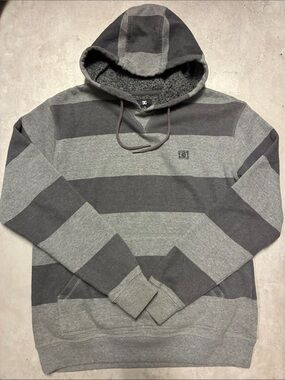 DC Gray & Charcoal Striped Sherpa-Lined Hooded Sweatshirt
